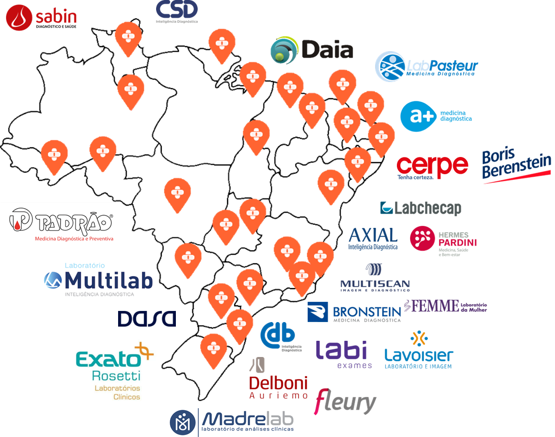 Mapa da rede de laboratórios parceiros no Brasil